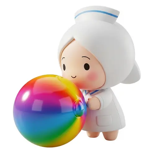 Adorable Chibi Healthcare Assistant Playing with Colorful Ball