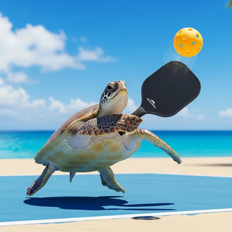 Playful Sea Turtle at Beach Pickleball Court