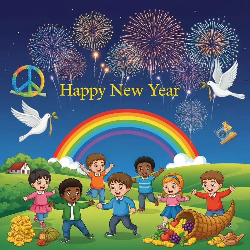Joyful New Year Celebrations: Fireworks, Peace, and Prosperity