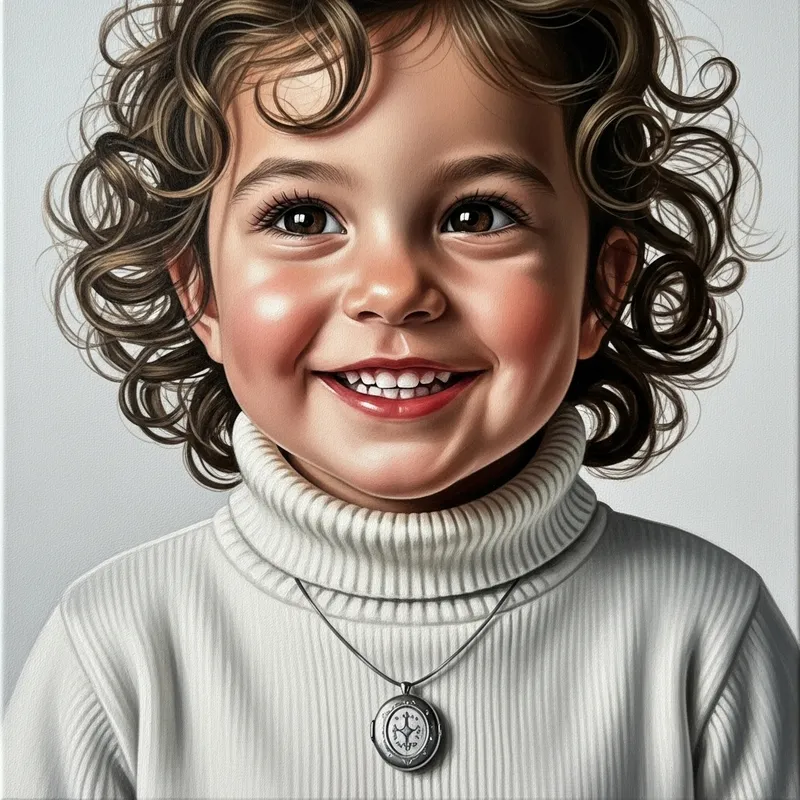 Smiling Child with Curly Hair - Realistic Oil Portrait