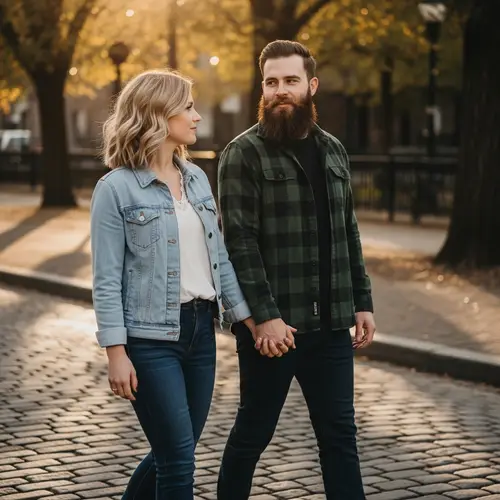 Blonde Woman Holding Hands with Bearded Man - Romantic Stroll