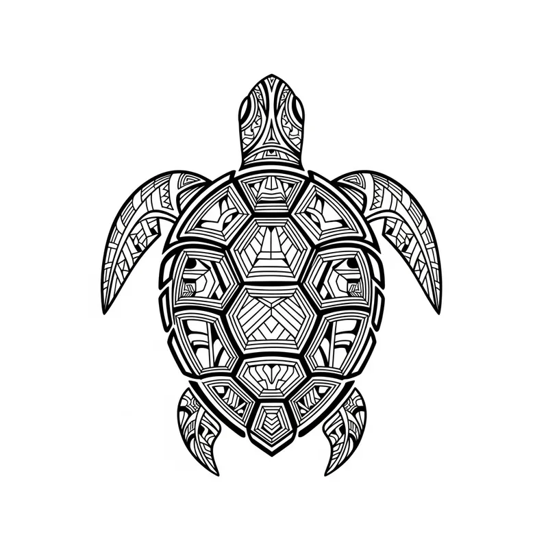 Polynesian Style Turtle Tattoo Design - Dynamic Black & White