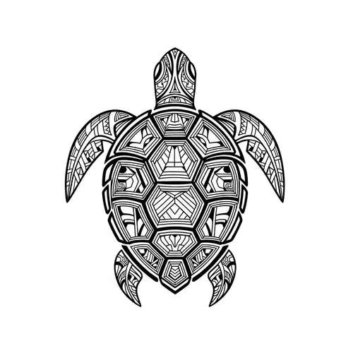 Polynesian Style Turtle Tattoo Design - Black & White