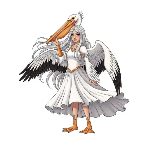 Whimsical Pelican Girl: Mystical Character Inspired by Pelican Spirit