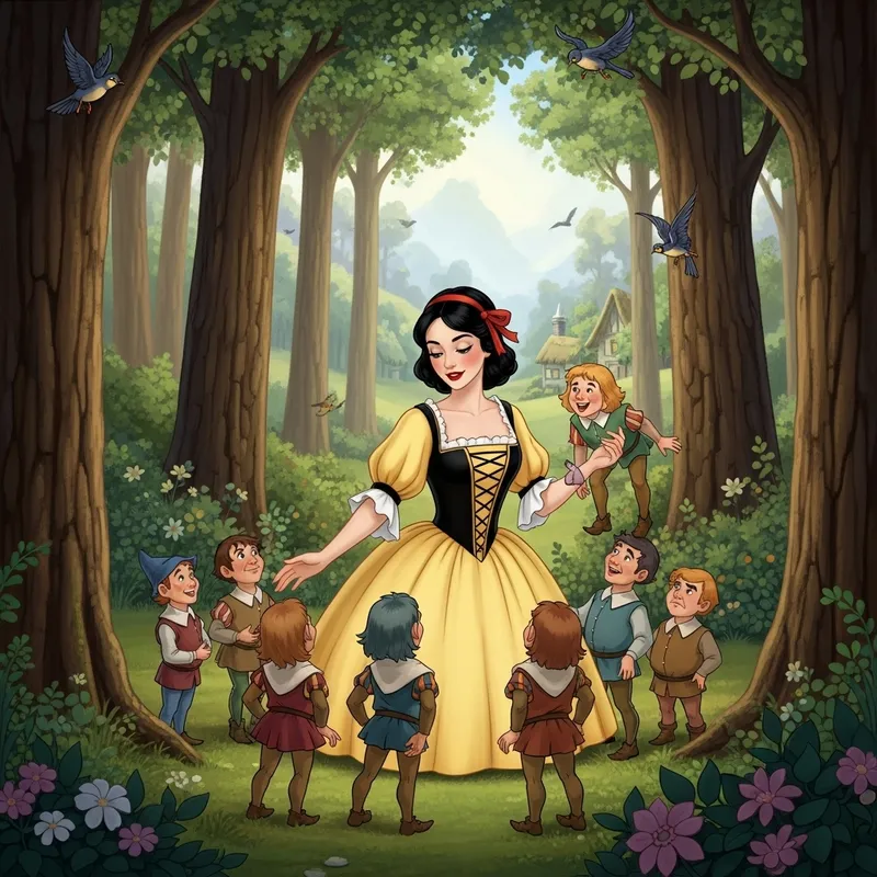 Snow White and the Seven Dwarfs - Enchanting Fairy Tale Scene Snow White and the Seven Dwarfs - Enchanting Fairy Tale Scene