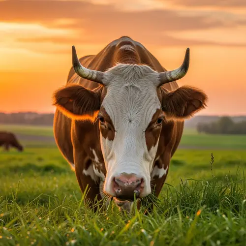 Serene Rural Landscape with Healthy Brown and White Cow