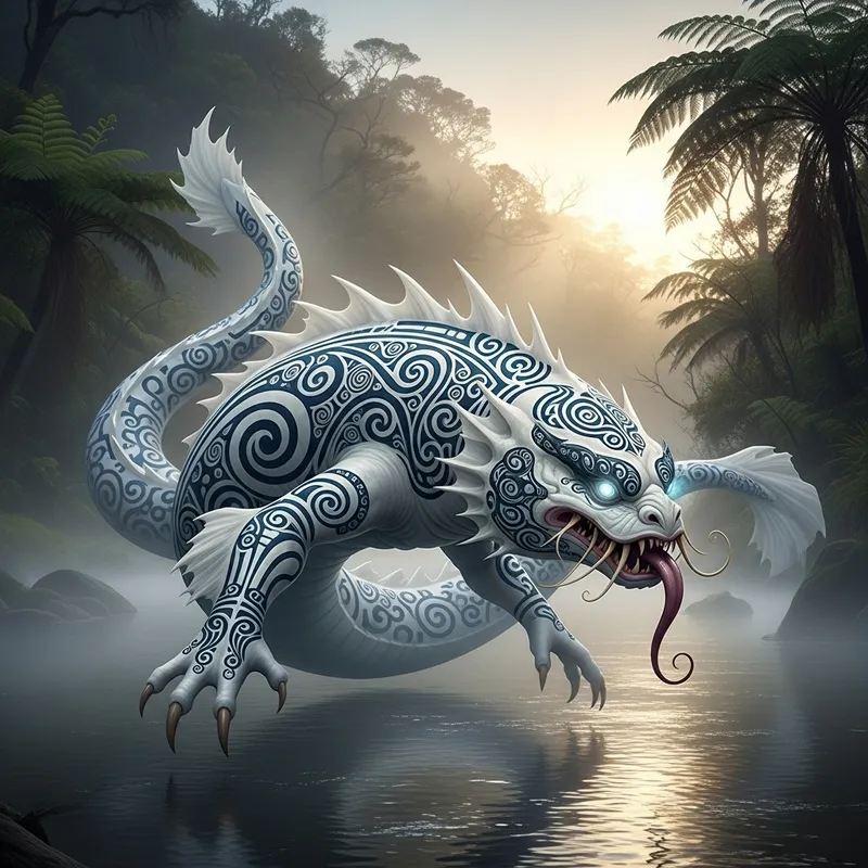 White Taniwha with Maori Moko - Myth and Tradition