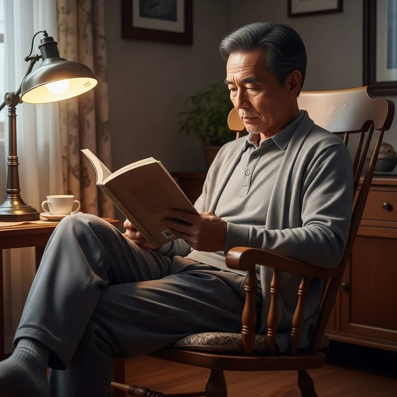 Elderly Man Reading Book in Comfortable Home Environment Elderly Man Reading Book in Comfortable Home Environment