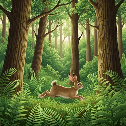 Joyful Rabbit Hopping in Dense Forest Setting