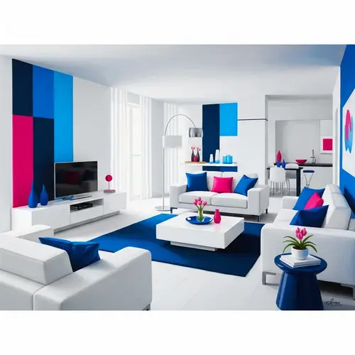 Modern Living Room with White Furniture and Colorful Accents