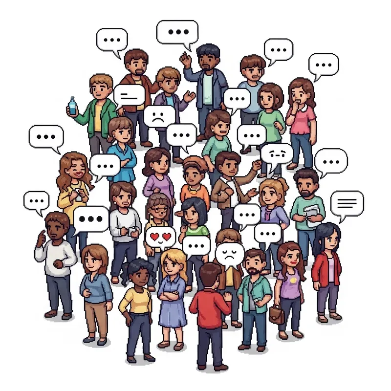 Vibrant Pixel Art People with Expressive Emotions and Speech Bubbles