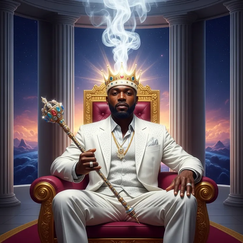 Radiant Black Man in Celestial Throne Room | Divine Elegance