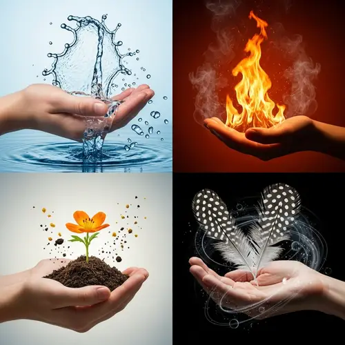 Elemental Hands Composite Image: Water, Air, Earth, Fire