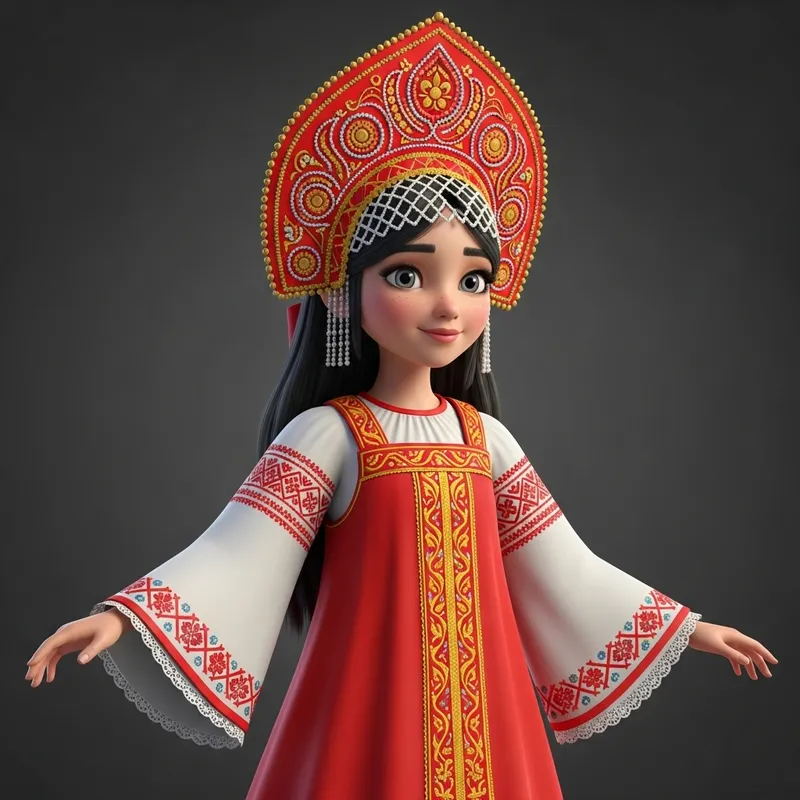 Animated Personification of Russia: Traditional Dress & Baroque Style