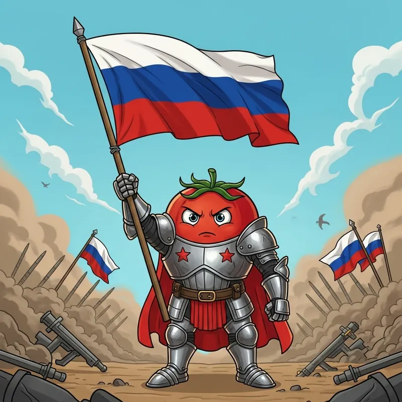 Tomato Hero in Russian Flag Battlefield