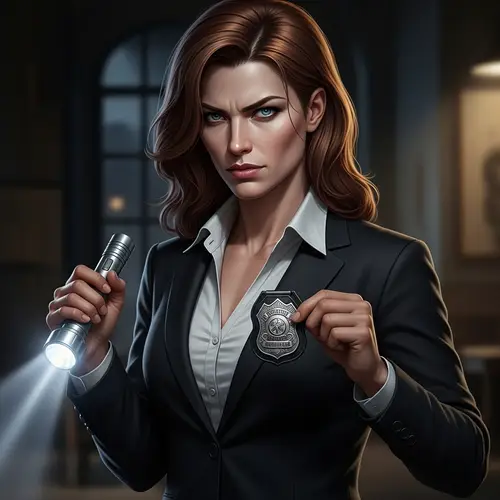 Photorealistic Woman in Black Suit | Detective Pose