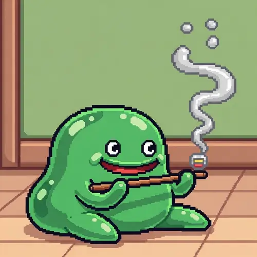 Charming Green Slime: Retro Pixel Art Relaxation