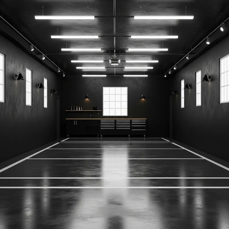 Minimalist Black and White Garage Interior: Capricious Lighting