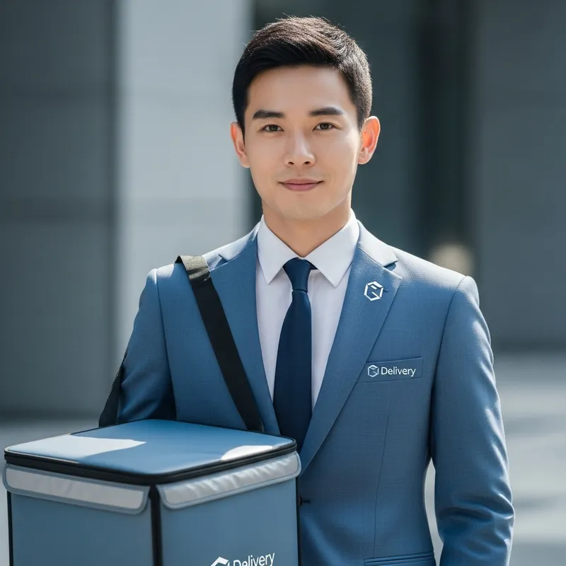 Asian Delivery Man in Stylish Blue Suit