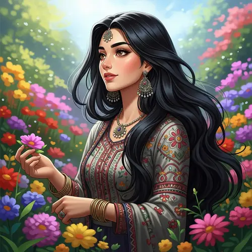 Visually Stunning South Asian Woman in Vibrant Garden