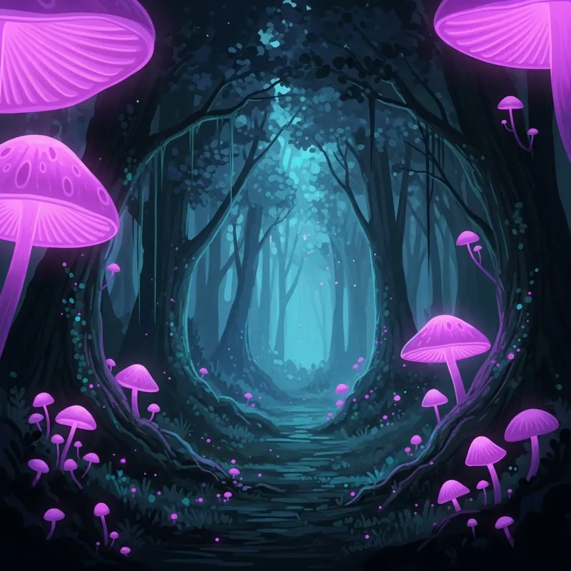 Ethereal Neon Mushroom Forest - Dreamlike Digital Painting Ethereal Neon Mushroom Forest - Dreamlike Digital Painting