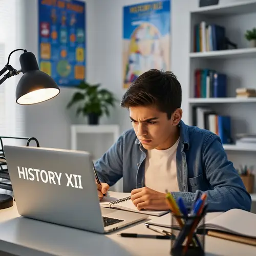 Teenage Boy Studying 'History XII' | Personal Computer Desk