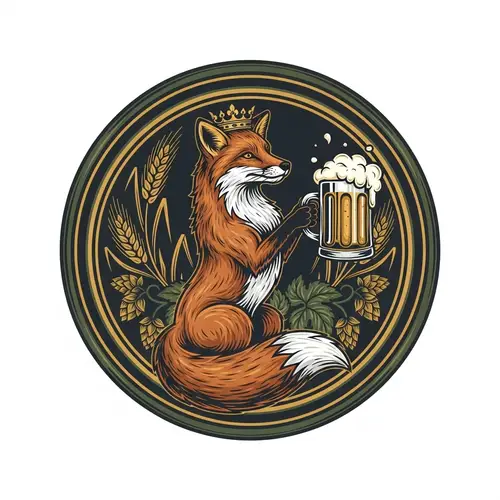 Heraldic Emblem of a Fox Drinking Beer for Brewery