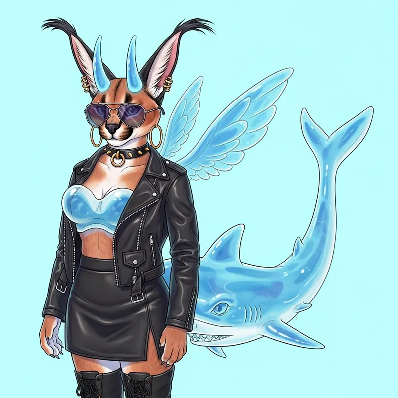 Colorful Anthro Gummy Shark Caracal with Jelly Tail