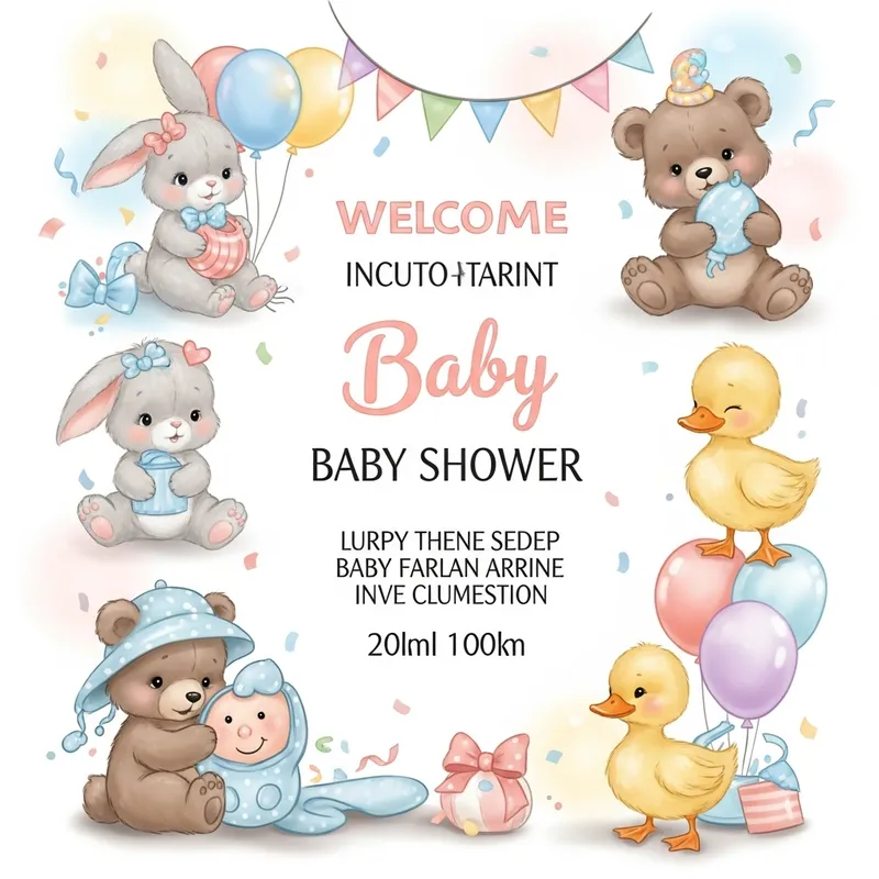 Charming Baby Animals Pastel Baby Shower Invitation Design