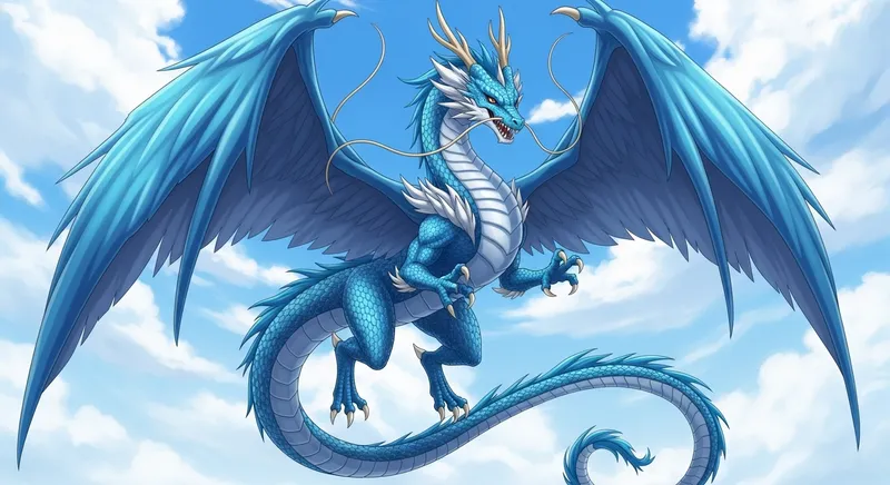 Majestic Blue Dragon Illustration | Anime Style Artwork