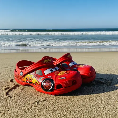 Colorful Lightning McQueen Crocs Sandals on Mazatlan Beach