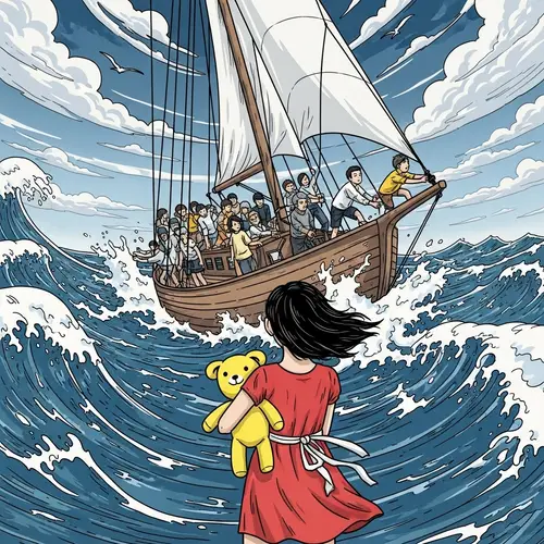 Vibrant Sailboat Adventure in Turbulent Seas