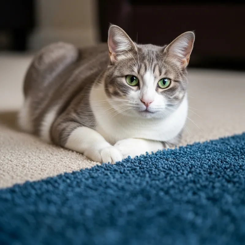 Calm and Serene Cat Relaxing on Plush Carpet