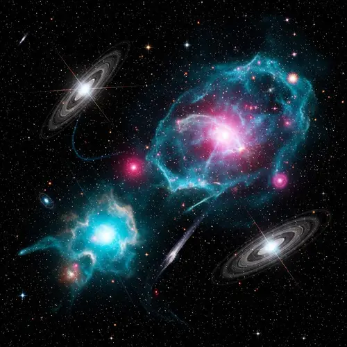 Abstract Space Art: Shimmering Gas Clouds and Celestial Ballet