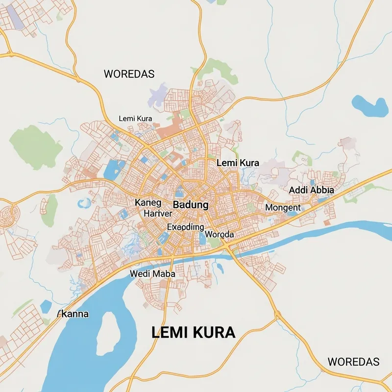 Lemi Kura Sub City Map, Addis Ababa | Featuring Woredas