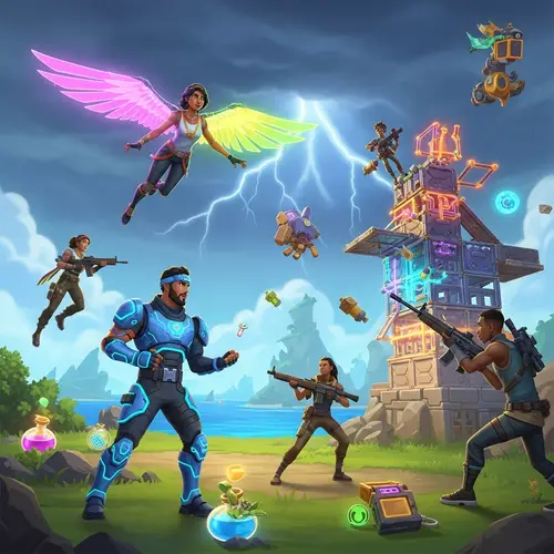 Vibrant Battle Royale Video Game Scene with Diverse Players