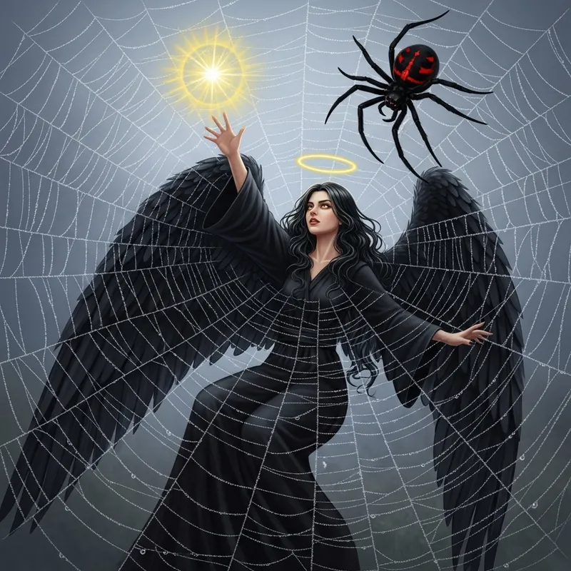 Dark Angel Embraces Halo in Intricate Web of Destiny