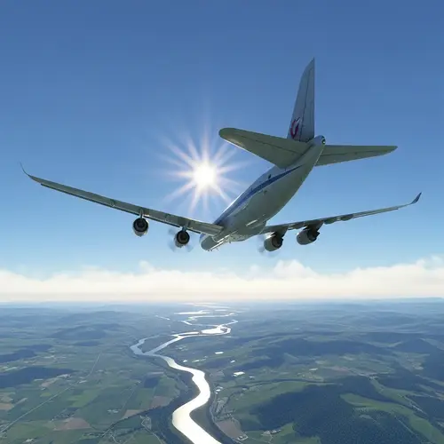 Realistic Airplane Flying High in Bright Blue Daytime Sky