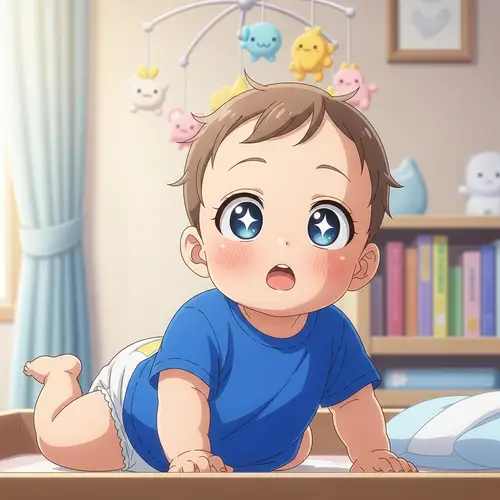 Japanese Anime Baby Diaper Change in Blue Shirt