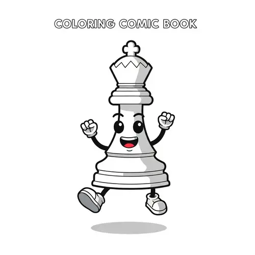 Fun Chess Piece Mascot for Kids Coloring Comic Book
