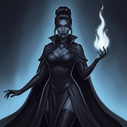 Black Enchantress with Magical Flame - Fantasy Artwork