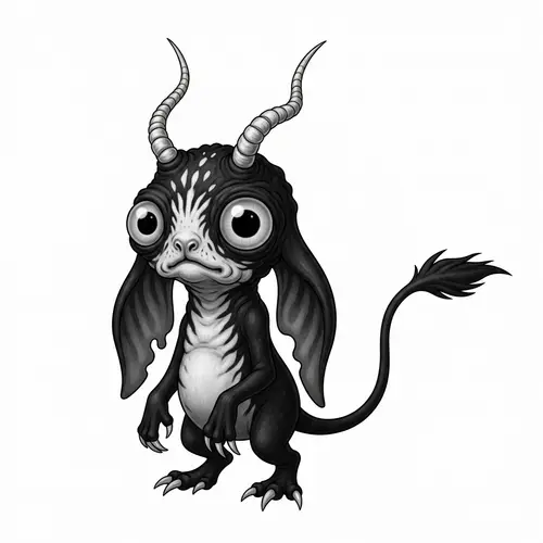 Black and White Peculiar Creature with Bulbous Eyes - Unique Monster