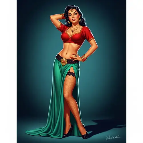 Vintage Pin-Up Art Seductress with Hourglass Figure