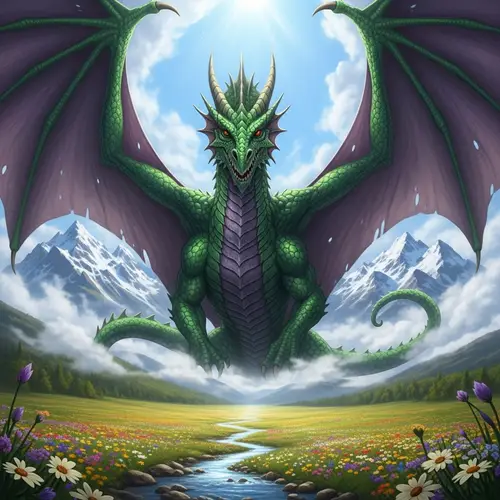 Majestic Dragon in Emerald Green and Eggplant Purple