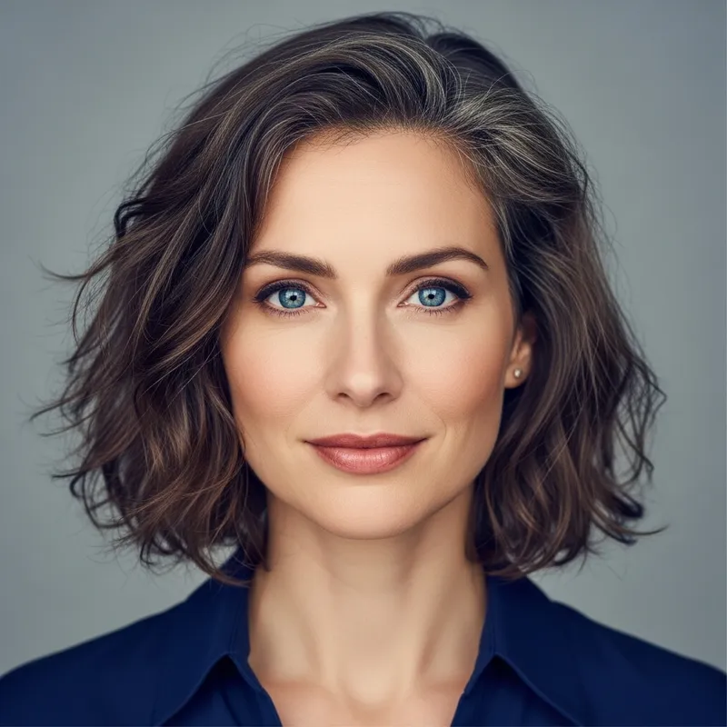 Portrait of Serene 36-Year-Old Woman with Blue Eyes