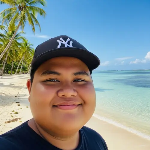 Filipino with Big Cheeks | Warm Smile on Beautiful Beach Scene