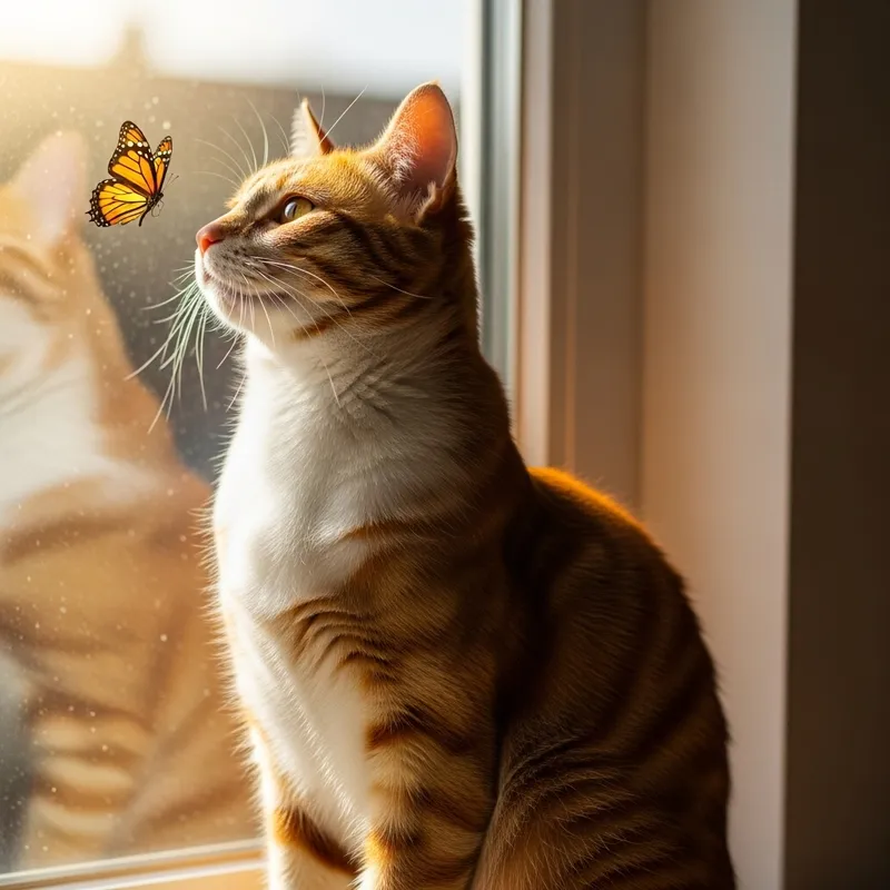 Adorable Tabby Cat Gazing Out the Window