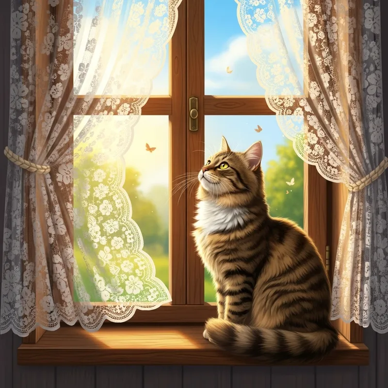 Fluffy Cat By Windows | Charming Feline in Natural Light Fluffy Cat By Windows | Charming Feline in Natural Light