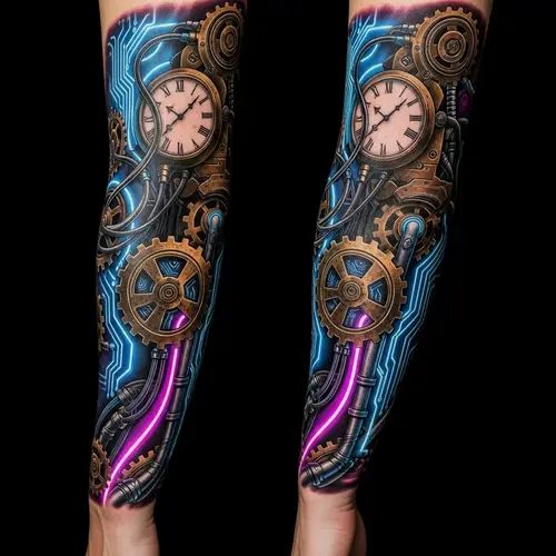 Cyberpunk Steampunk Forearm Sleeve Tattoo Designs