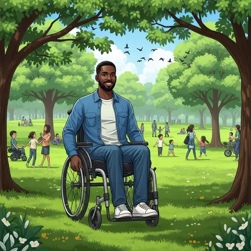 Dignified Black Man in Stylish Wheelchair in Vibrant Park Setting